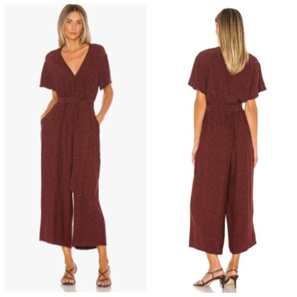 Rails Jet V-Neck Jumpsuit Women’s Size XS Rust Spotted Wide Leg Belted Cropped - Picture 1 of 12